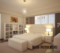 Белый матовый натяжной потолок в спальне