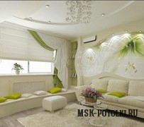 Белый многоуровневый натяжной потолок в гостиной